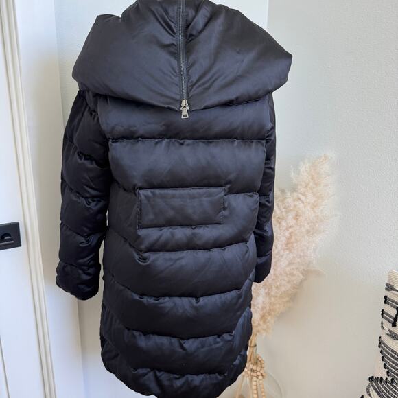 DVF Goose Down Black Satin Zona Puffer Zip Hood Coat Size P - Picture 6 of 14